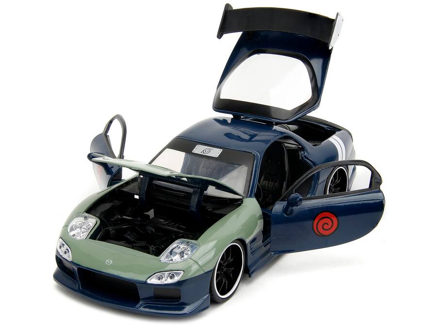 Jada 1993 Mazda RX 7 1/24 Diecast Dark Blue Green Hood with Kakashi ...
