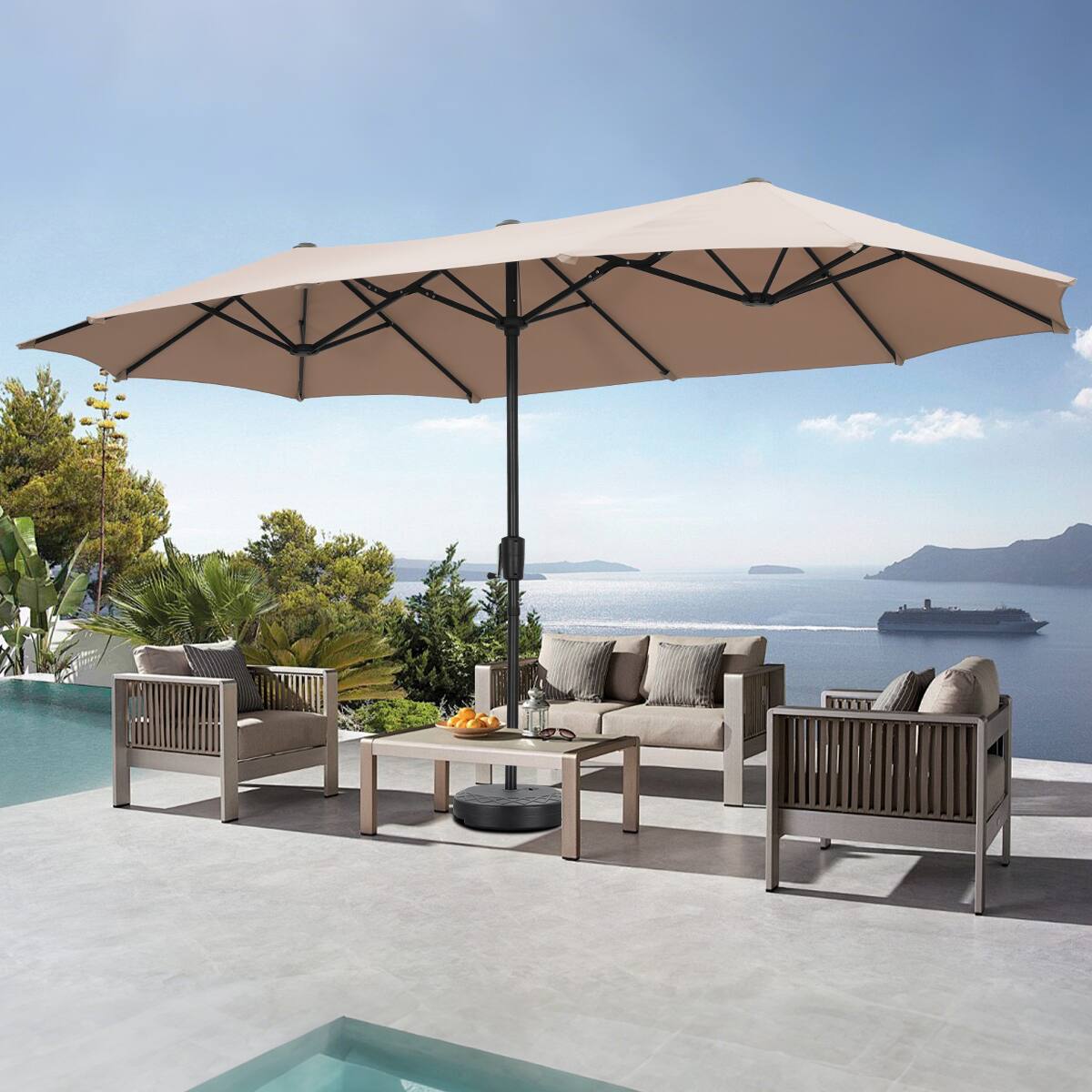 Left. Ainfox - Ainfox 13ft Large Patio Umbrella Outdoor Market Umbrella UV ProtectionSturdy Framew/Easy Crank for Yard,Poolside,Deck - Khaki.