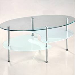 Hivvago - Modern Oval Glass Coffee Table with Chrome Metal Legs - Clear/Silver
