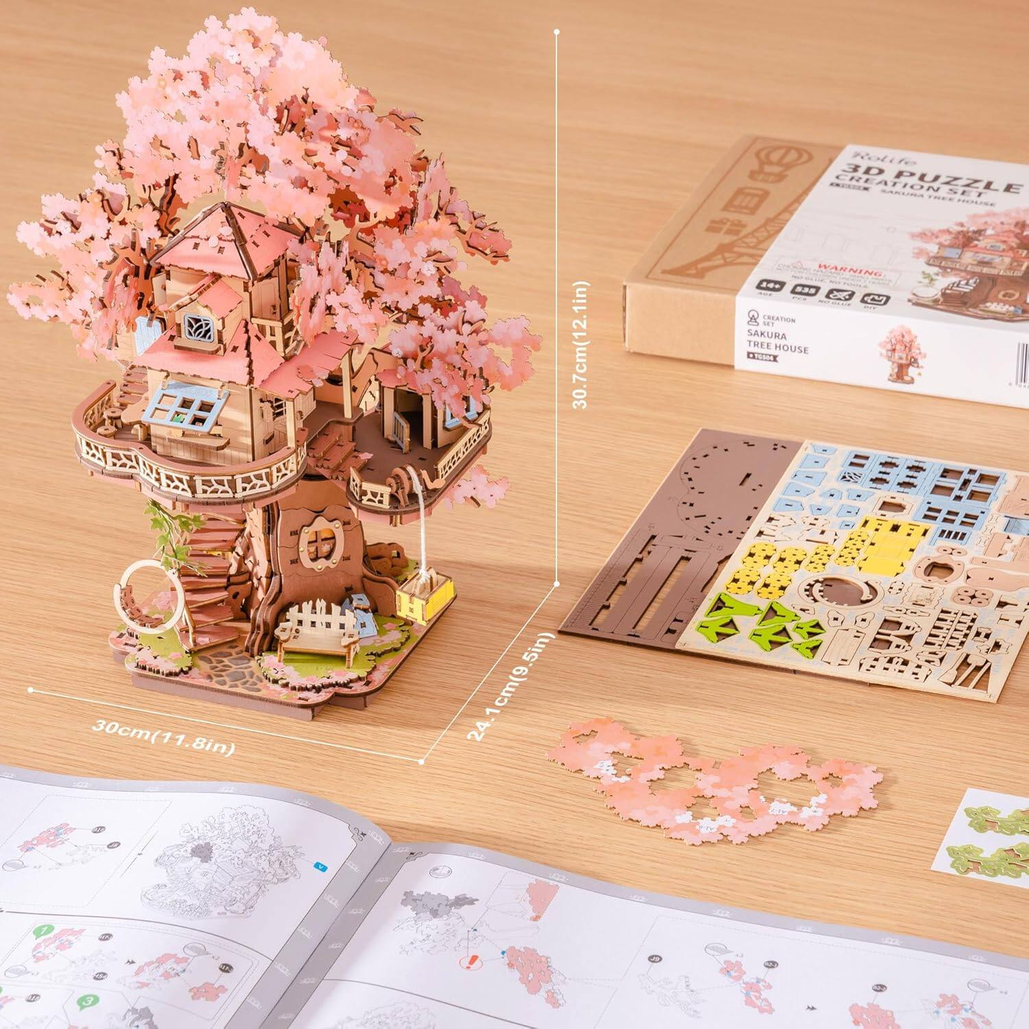Rolie 3D CREATION PUZZLE EER SET SAZUIRA TREE HOUSE 30.7cm(12.1in) WARNENE 14. ... CREATION ... SAKURA TREE HOUSE Cs 5 30cm(11.8in) 24.1cm(9.5in) 24.1cm(9.5in)