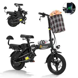 U-HOMY - Mdeam Foldable Electric Bike – 500W Motor, 14" 2-Seater for Adults & Teens - Black