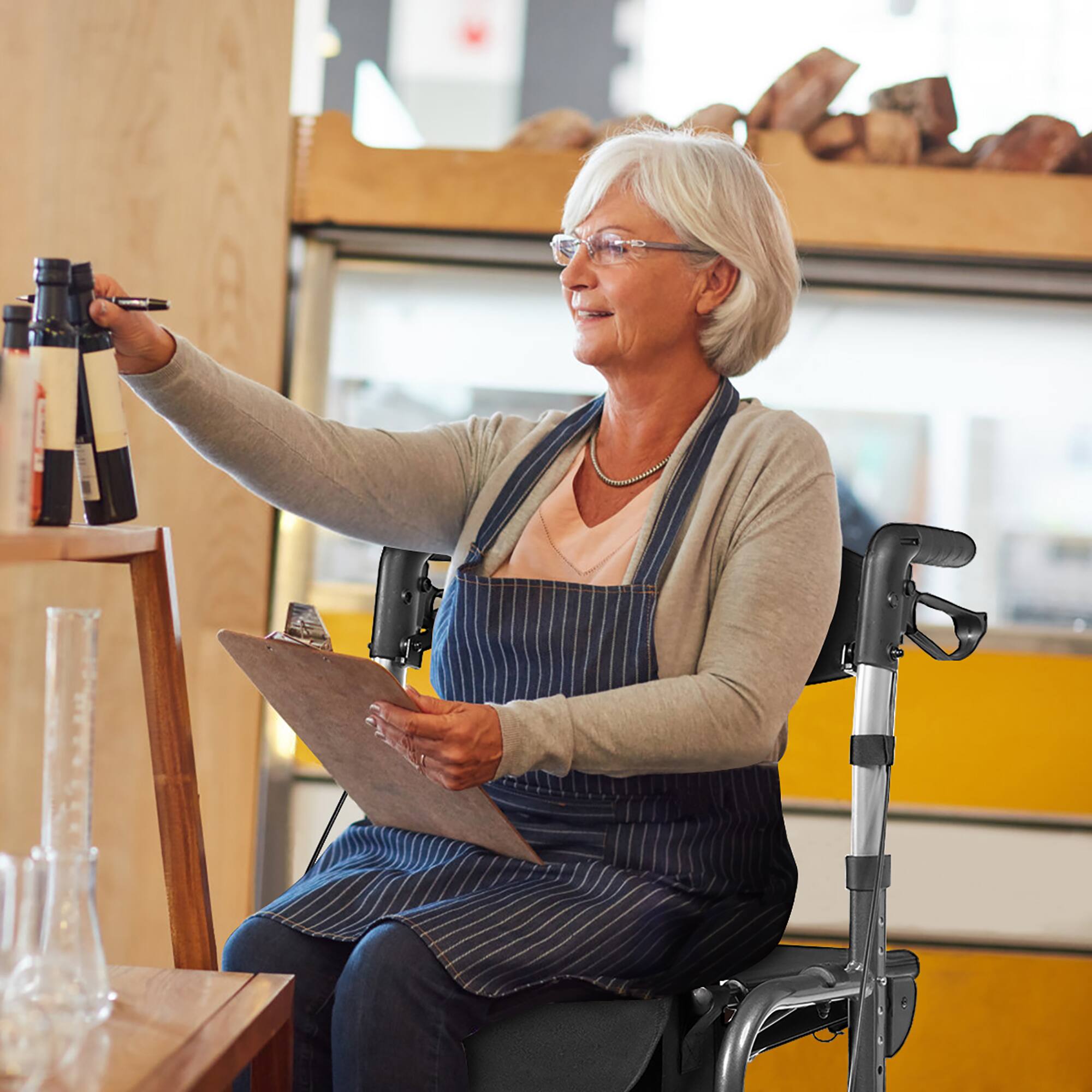 Alt View 2. Costway - Costway Folding Medical Rollator Walker Aluminum Transport Chair Adjustable Handle Black - Black.