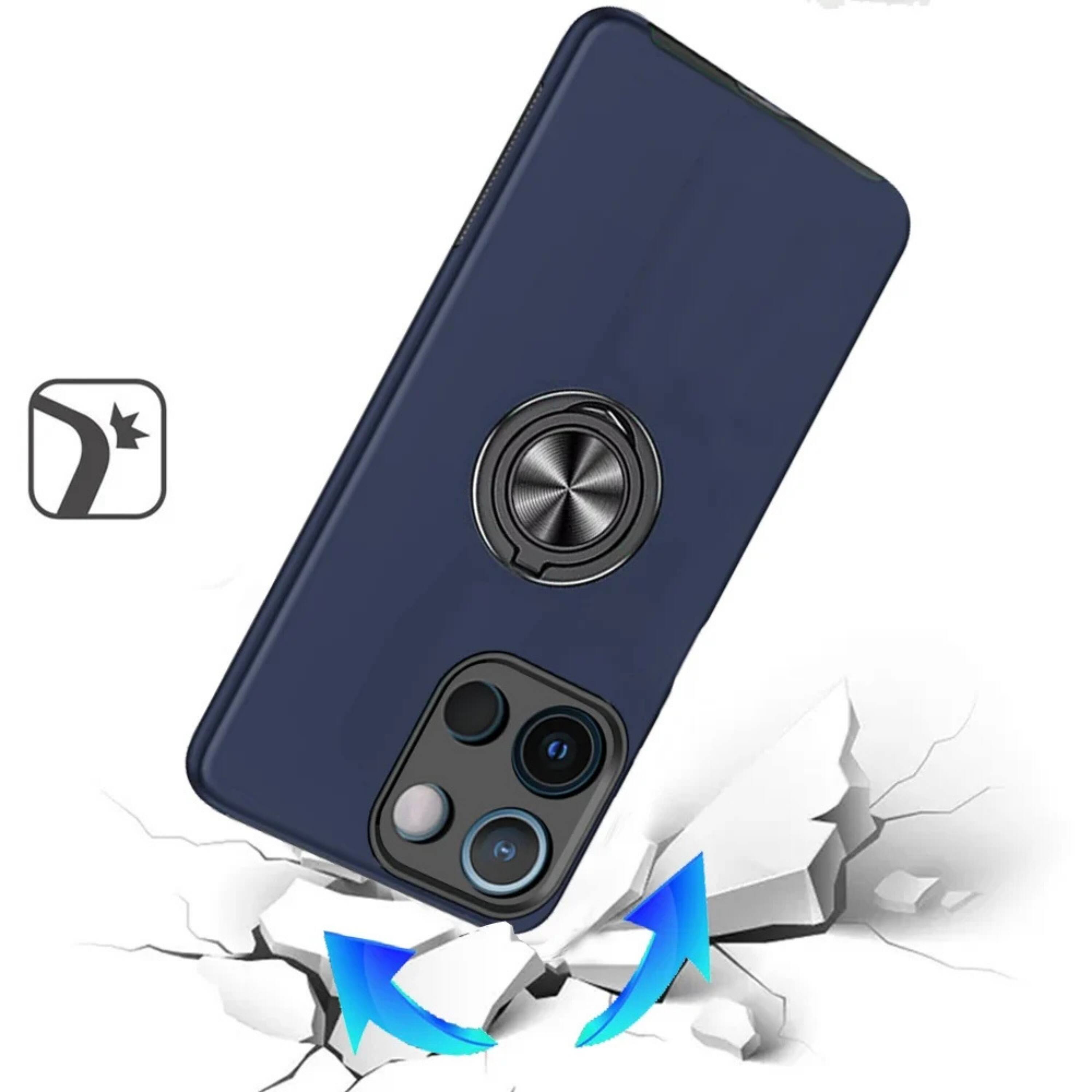 Angle. Kitcheniva - Rubberized Dual Layer Magnetic Ring Stand Phone Case For Motorola Edge 2025 Dark Blue - Blue.
