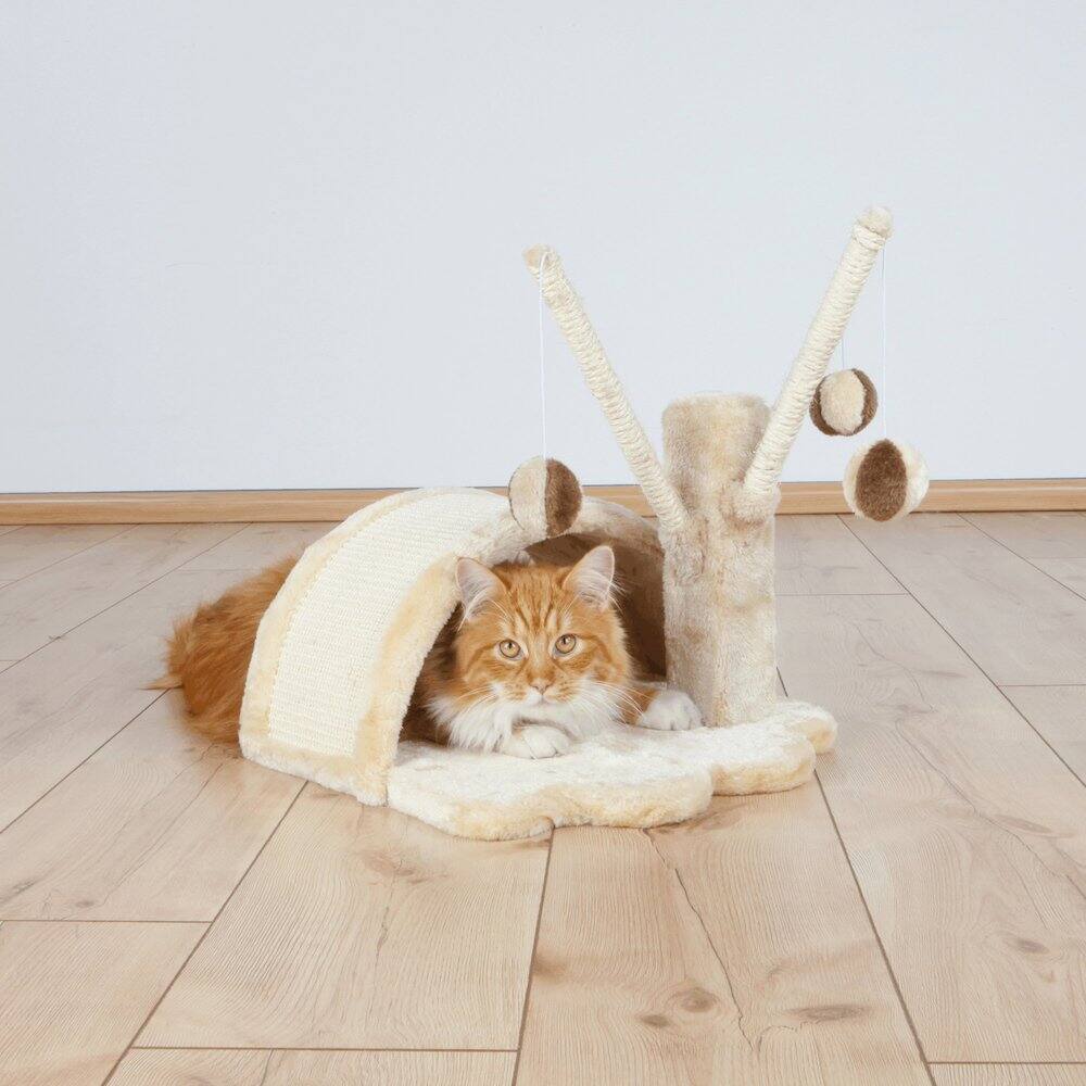Angle. TRIXIE - Tavira Plush & Sisal Kitten Scratching Pad and Toy Tree, Beige - Beige.