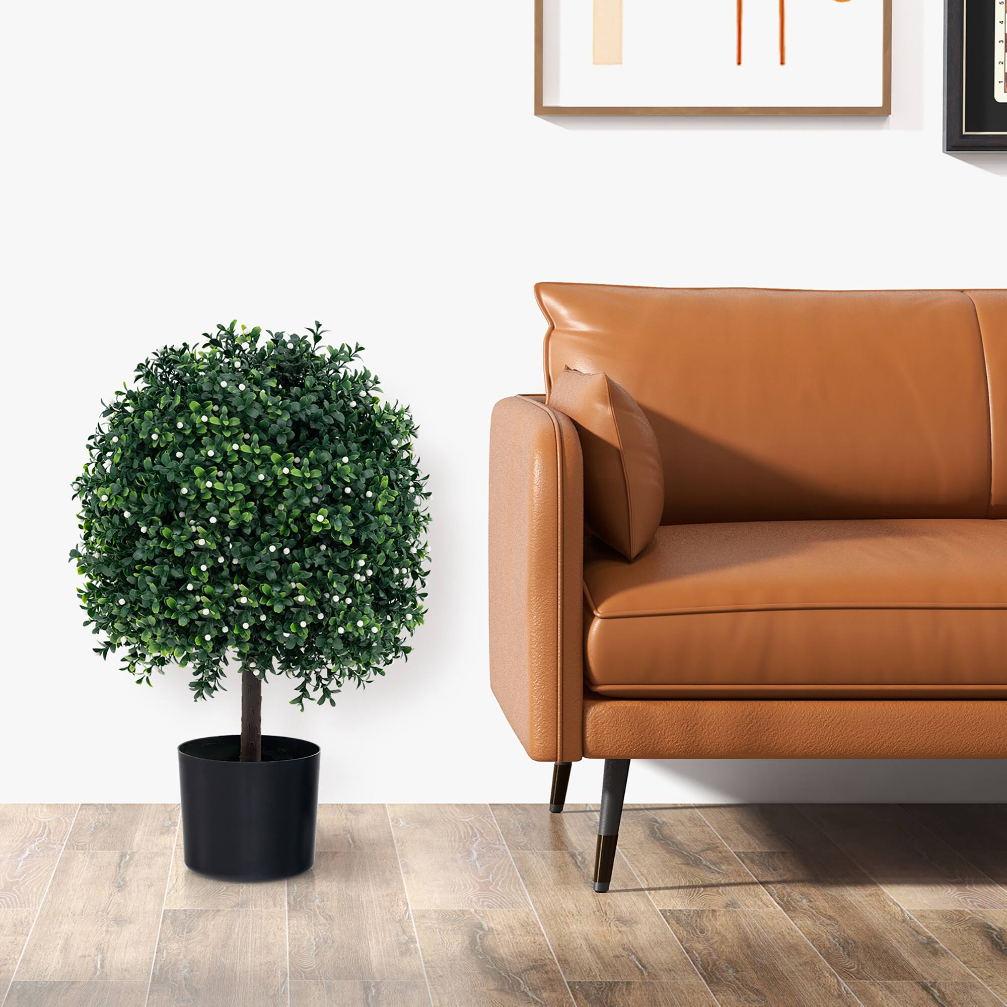 Alt View 4. Gymax - Gymax 2 PCS Artificial Boxwood Topiary Ball Tree w/UV Rated Leaves 343 White Fruits for Home - Green, White, Black.