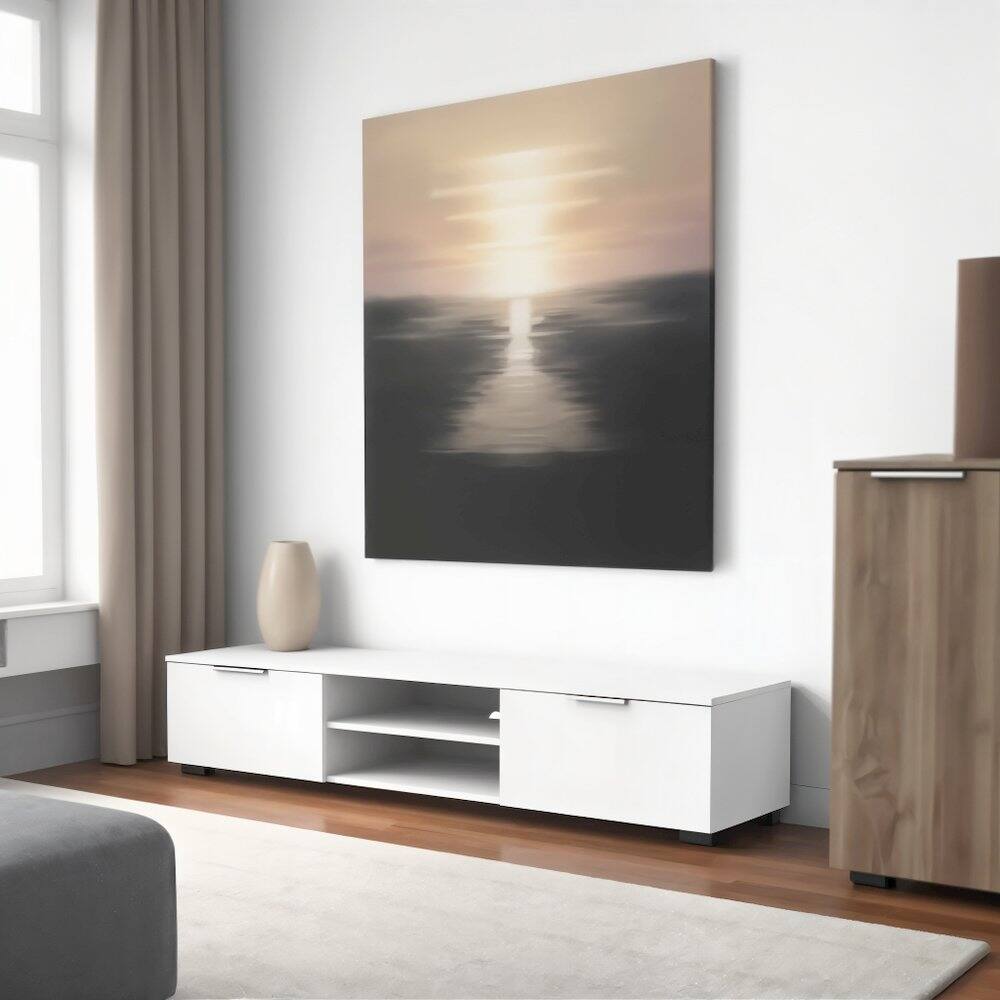Back. FurniFact - White High Gloss TV Cabinet - Stylish TV Stand with Drawers and Shelves - White High Gloss.