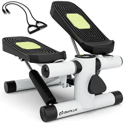 Front. Costway - Costway Mini Stepper for Exercise at Home with Resistance Bands Adjustable Height - White + Black.
