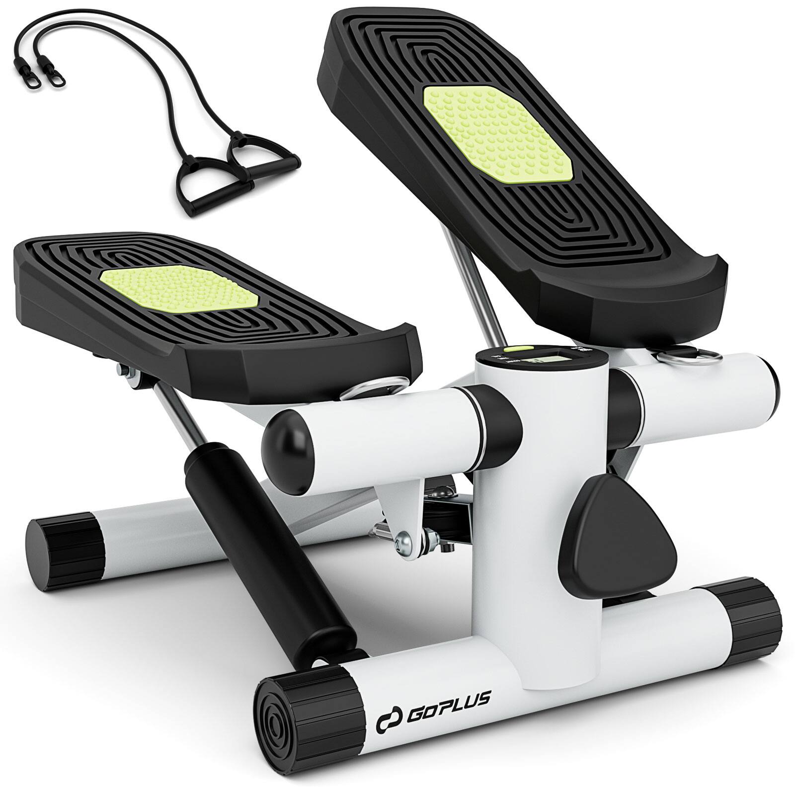 Costway - Mini Stepper for Exercise at Home with Resistance Bands Adjustable Height - White + Black