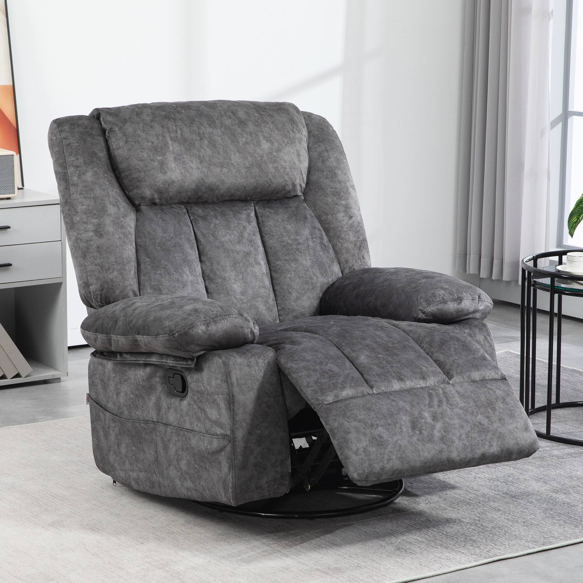 Alt View 1. Homcom - Swivel Rocker Recliner Chair, Fabric with Cushion, Rocking, Footrest, Side Pockets - Gray.