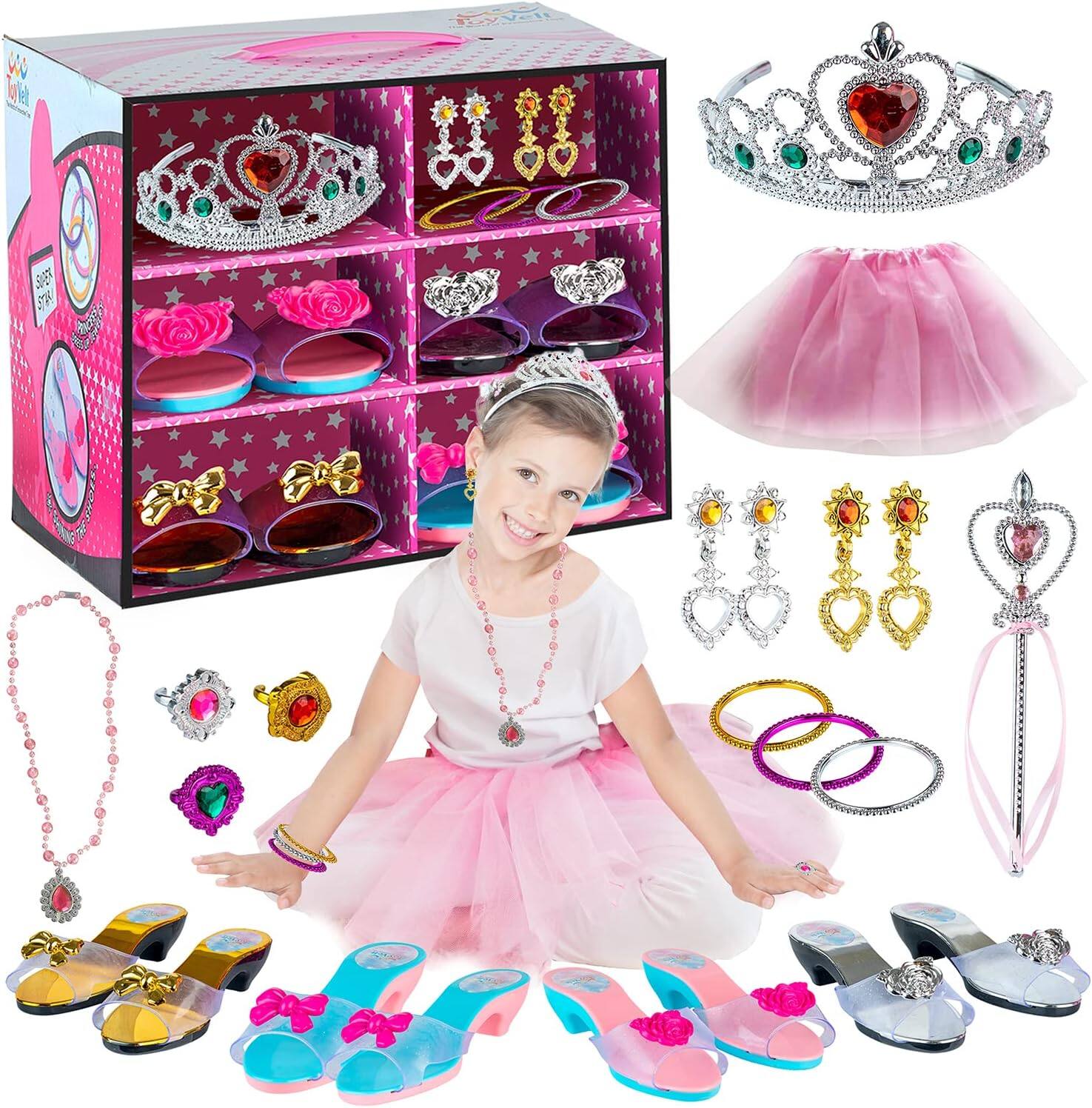 Front. Toyvelt - Princess Dress Up Shoes and Jewelry Boutique - Pretend Play for Little Girls (Premium Pink Edition) - Premium Pink.