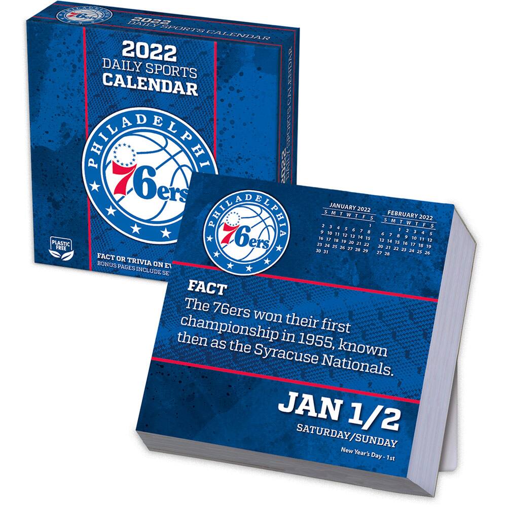 2022 DAILY SPORTS CALENDAR

PHILADELPHIA 76ers

FACT OR TRIVIA ON EVERY PAGE
BONUS PAGES INCLUDE SE

FACT
The 76ers won their first championship in 1955, known then as the Syracuse Nationals.

JAN 1/2
SATURDAY/SUNDAY
New Year's Day - 1st

JANUARY 2022
S M T W T F S
1 2 3 4 5 6 7
8 9 10 11 12 13 14
15 16 17 18 19 20 21
22 23 24 25 26 27 28
29 30 31

FEBRUARY 2022
S M T W T F S
1 2 3 4 5
6 7 8 9 10 11 12
13 14 15 16 17 18 19
2