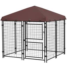 Pawhut - x 4.6' x 5' Dog Kennel Outdoor with Waterproof Canopy - Brown