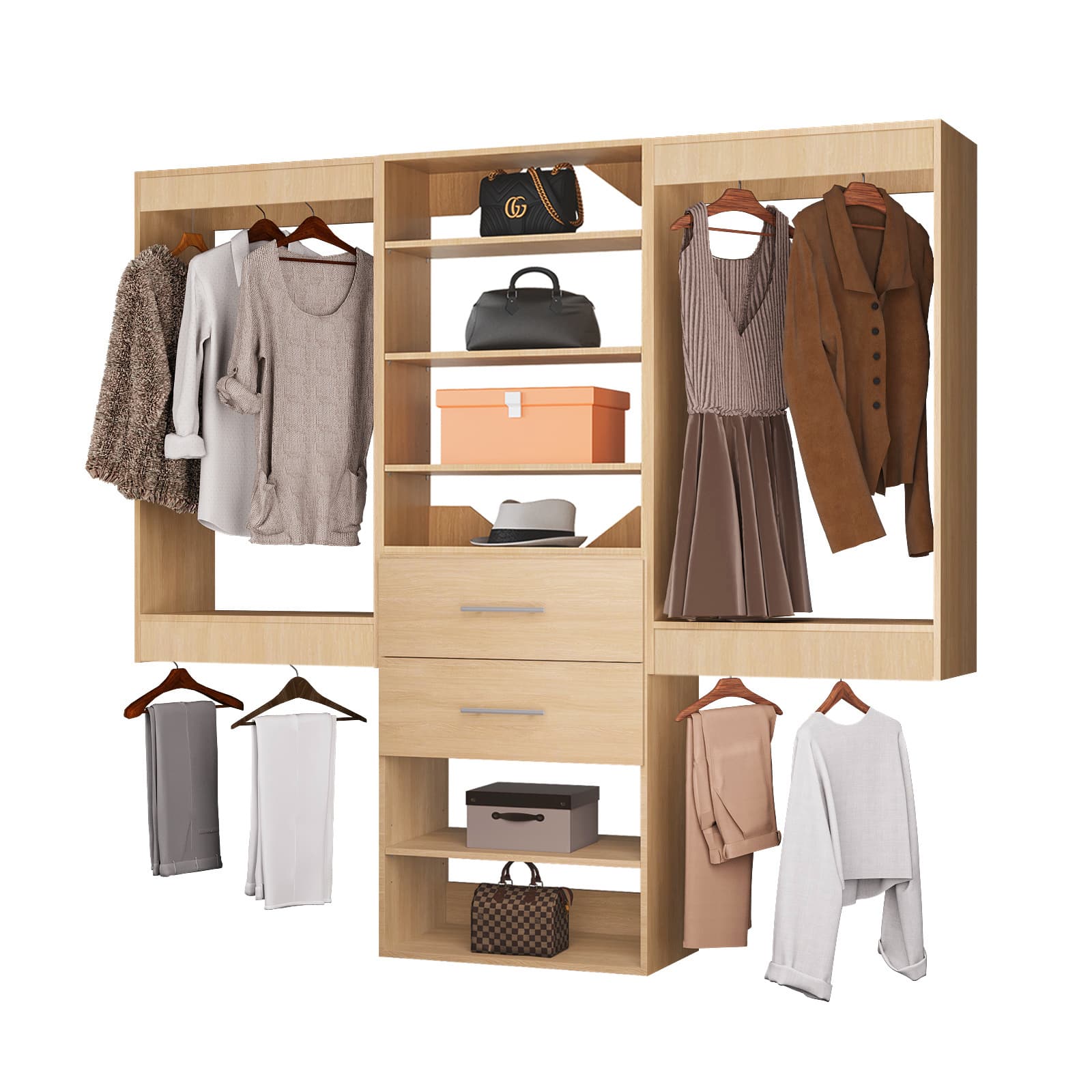 LOVMOR - 90 in Wood Modular Closet System Unit-Customizable Wall Mounted Walk-In Closets for Bedroom or Walk-in Closet - Wood