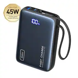 INIU - Portable Charger, Compact 20000mAh PD Power Bank with Built-in Cable & Digital Display for iPhone, Samsung etc - Black