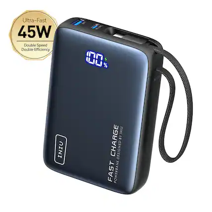Ultra-Fast 45W Double Speed Double Efficiency
100%
FAST CHARGE
POWERBANK DESIGNED BY INIU
INIU