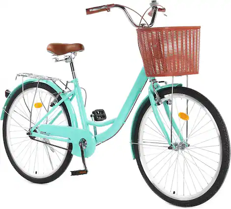 Front. GARVEE - 26" Women's Beach Cruiser Bike - Step-Through 1-Speed with Basket & Adjustable Seat Comfort Commuter Bicycle - Green.