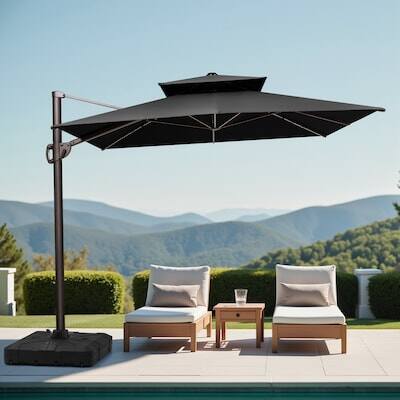 Alt View 6. Crestlive Products - Crestlive Products 11ft UPF50+ Aluminum Double Top Slide-tilt Cantilever Patio Umbrella with 350lbs Pull rod Wheel Base - Black.