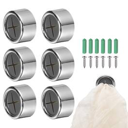 Unique Bargains - 6pcs Push Towel Hooks, Round Adhesive Dish Towel Hook, Easy Wall Mount Holder for Kitchen Bathroom Hand Towels - Bright Silver
