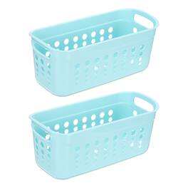 Unique Bargains - 2pcs Pantry Plastic Storage Baskets, 11.42x5.24x4.92", Stackable Organizer with Handle, for Shelves Bathroomss Closet - Blue