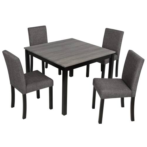 Alt View 3. LUCKY ONE - 5-Piece Dining Set with 39" Square Dining Table and 4 Upholstered Chairs - Black,Light Gray.