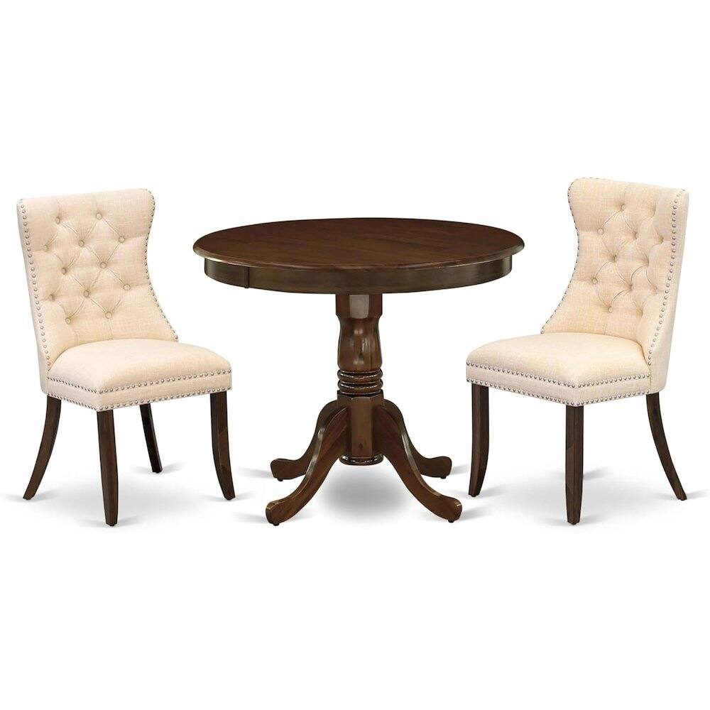 Back. East West Furniture - East West Furniture ANDA3-AWA-32 3 Piece Modern Dining Set Consists of a Round Kitchen Table with Pedestal and 2 Padded - Brown.