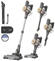 Front. INSE - N17 Cordless Vacuum Cleaner, Stick Vacuum With Dust Cup, LED Headlights, 45mins Runtime For Home, Pet Hair, Hard Floor - Gold.