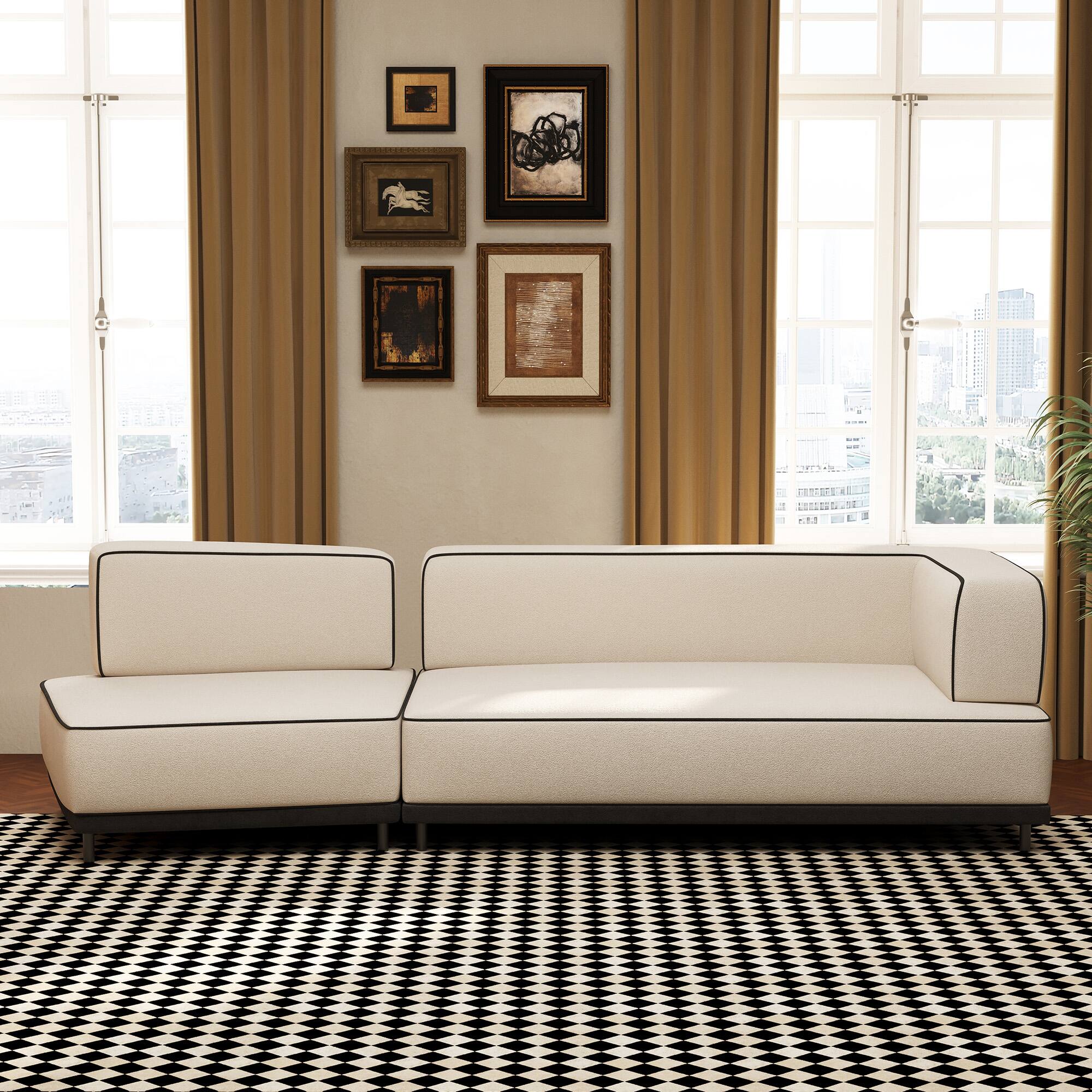 Left. luck idea - 95.27" Modern Fabric Sectional Sofa, High-Density Foam Cushions, Solid Wood & Plywood Frame, Metal Legs - Beige.