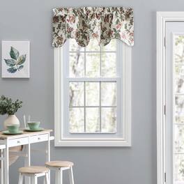 Ellis Curtain - Madison Floral Design Printed Natural Ground 3" Rod Pocket Lined Scallop Valance 58" x 15" - Brick