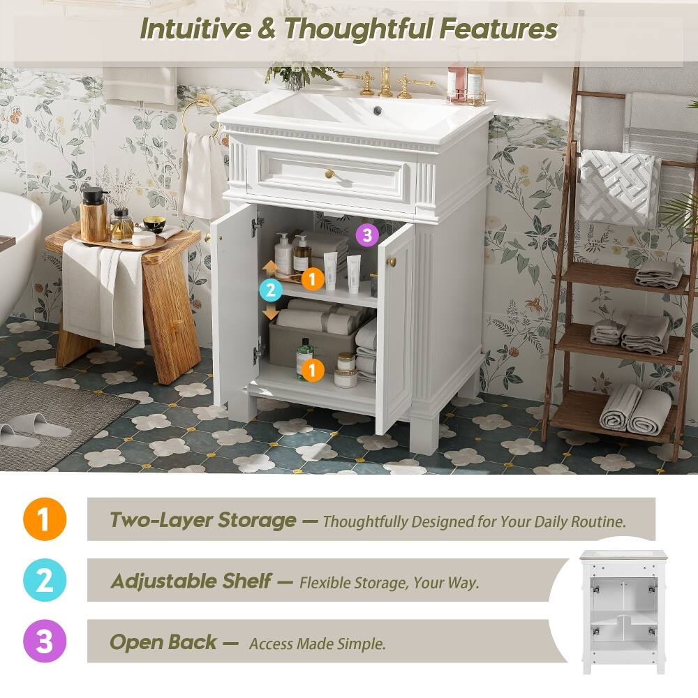 Intuitive & Thoughtful Features

1. Two-Layer Storage - Thoughtfully Designed for Your Daily Routine.
2. Adjustable Shelf - Flexible Storage, Your Way.
3. Open Back - Access Made Simple.
