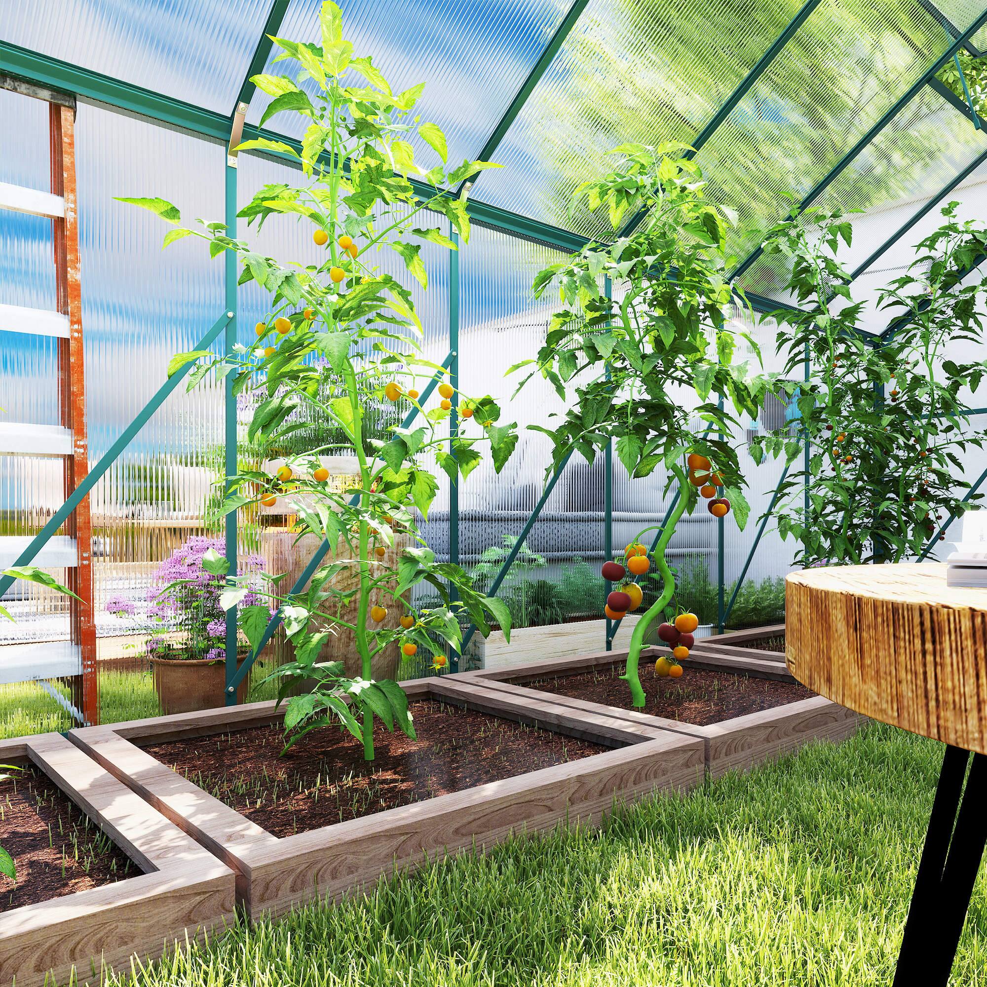 Alt View 8. Outsunny - 16' x 8' Aluminum Greenhouse Polycarbonate Walk-in Garden Greenhouse Kit with Adjustable Roof Vent.