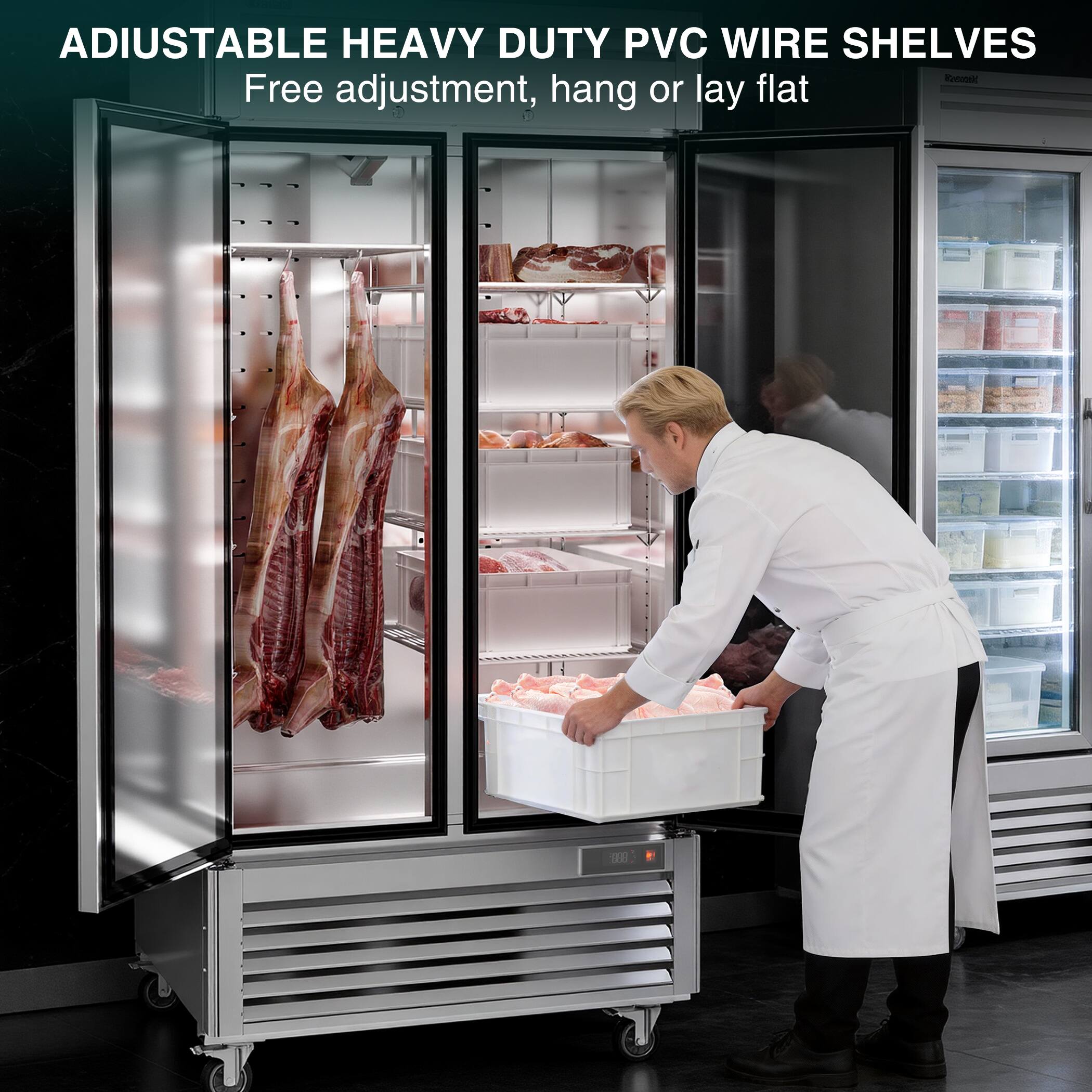 ADJUSTABLE HEAVY DUTY PVC WIRE SHELVES  
Free adjustment, hang or lay flat