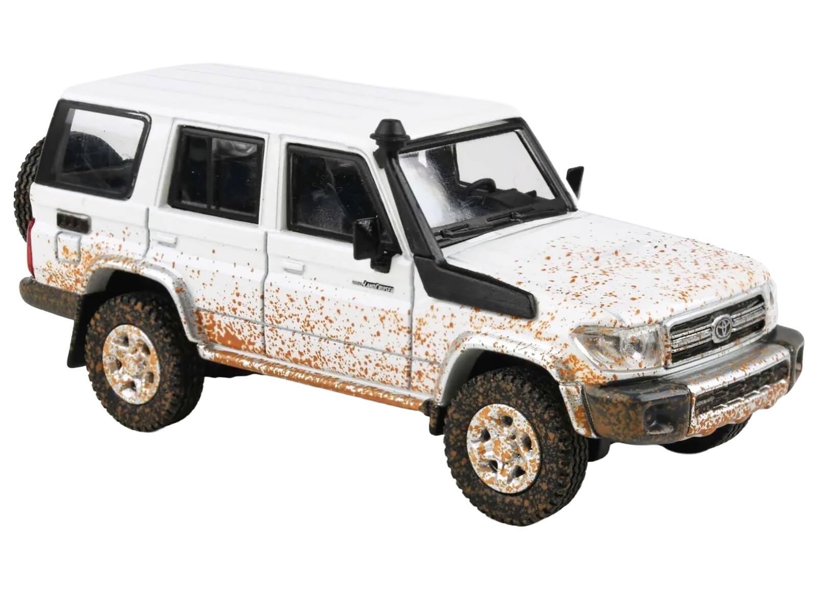 Back. Paragon - 2014 Toyota Land Cruiser 76 White (Dirty Off Road Effect) 1/64 Diecast Model Car by Paragon Models - White.