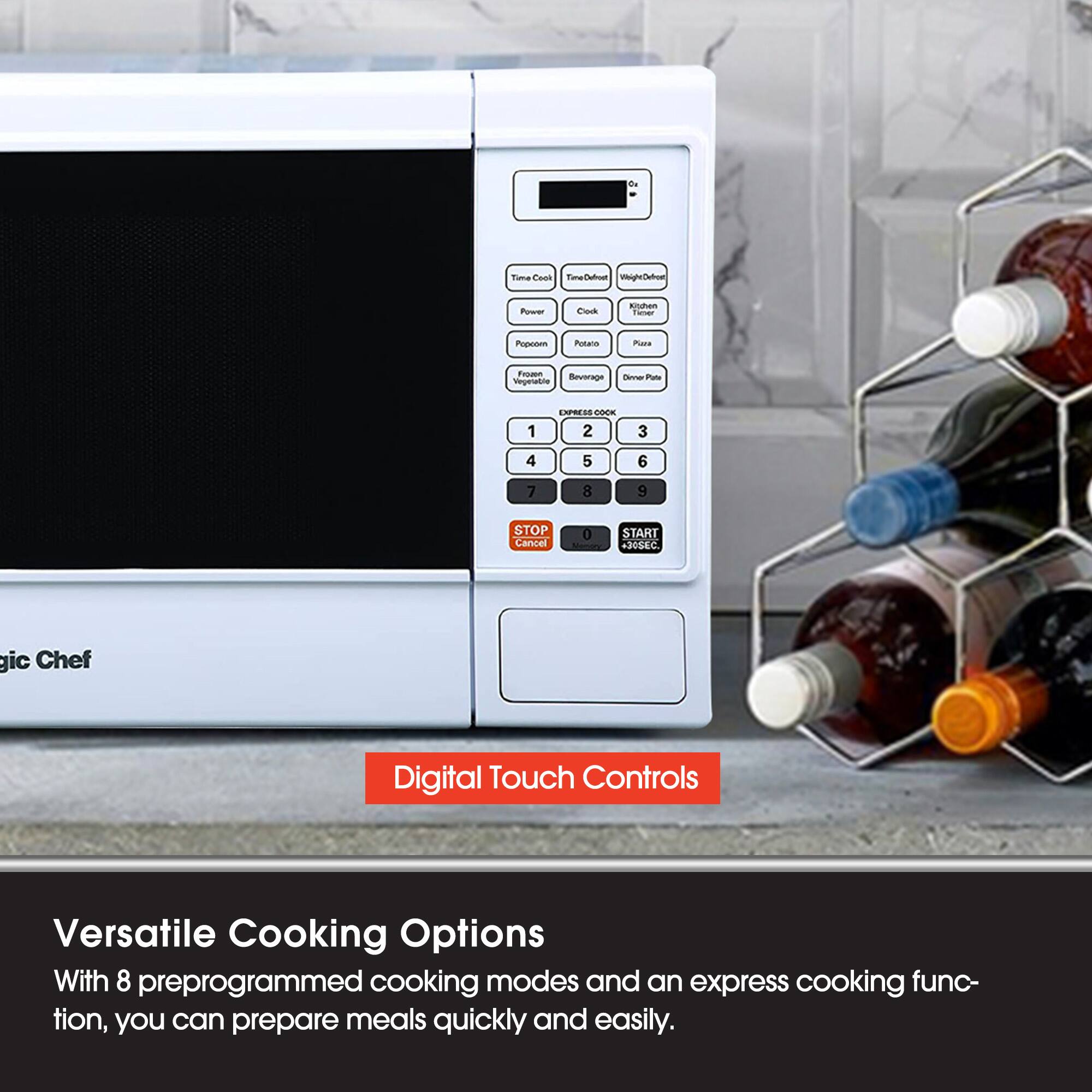 Ruma Cooe Twe SmeTahoe meDeum - ~ KsAn nr Popelen Potana Masa Fen Bevorage Vigeraioe ne P 1 ESPRESS 2 3 4 5 6 7 8 9 STOP Cariel 0 START +34SEC

Digital Touch Controls

Versatile Cooking Options
With 8 preprogrammed cooking modes and an express cooking function, you can prepare meals quickly and easily.