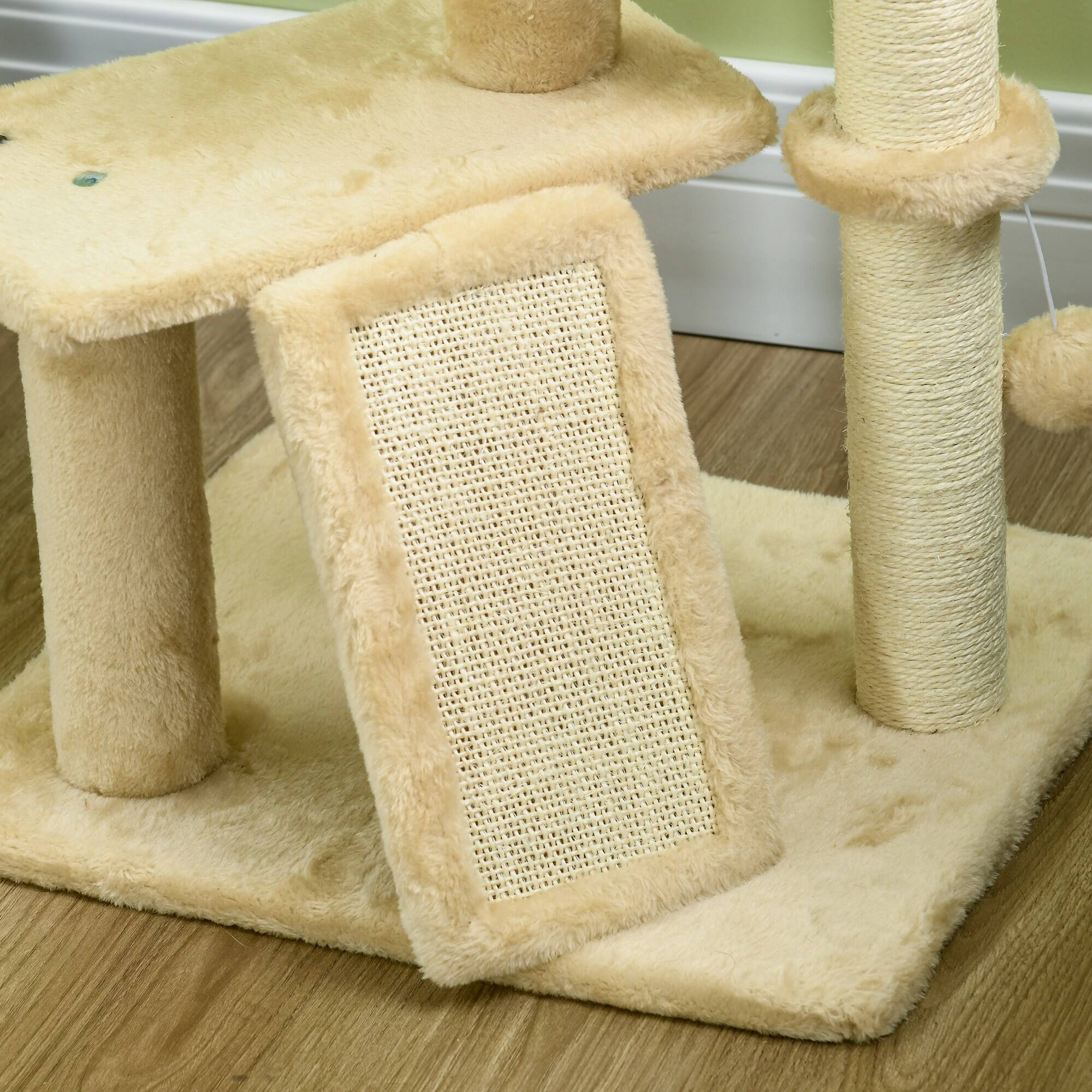 Alt View 4. Pawhut - 45" Cat Tree for Indoor Cats, Tower with Scratching Posts, Ramp, Condo, Toy Balls, Platforms, Bed - Beige.