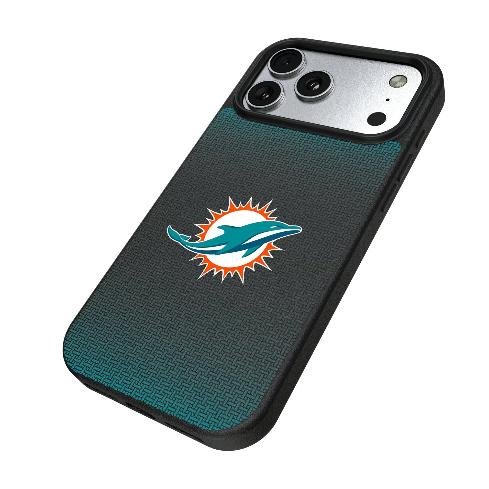 Alt View 1. Keyscaper - Miami Dolphins Linen Logo iPhone Magnetic Bump Case - 15 - Black.