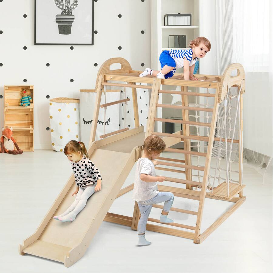 Costway 8 in 1 Jungle Gym with Slide, Monkey Bar, Swing, Rope Ladder ...