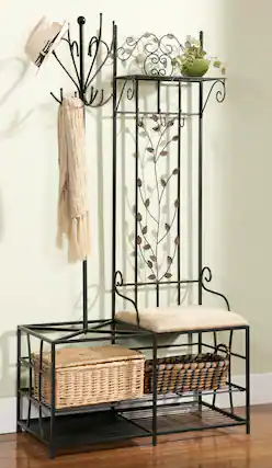 Front. Kings Brand Furniture - Kings Brand Furniture Traballesi Hall Tree Storage Bench with Coat Rack - Black.