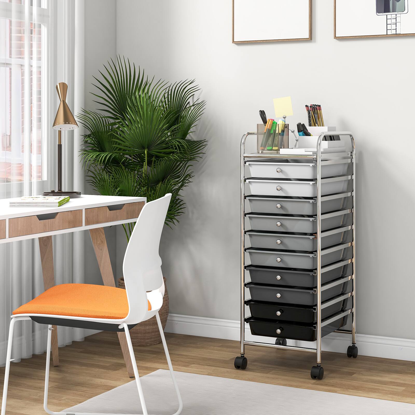 Alt View 1. Ecooso - 10-Drawer Rolling Organizer Cart with Universal Casters, Mobile Drawer Unit for Craft Supplies and Home Use - Black & Gray.