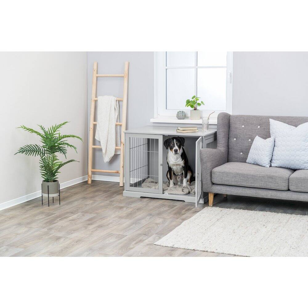 Alt View 1. TRIXIE - Dog Crate, Wooden Indoor Kennel Furniture for Dogs Up to 66 lb - Gray.