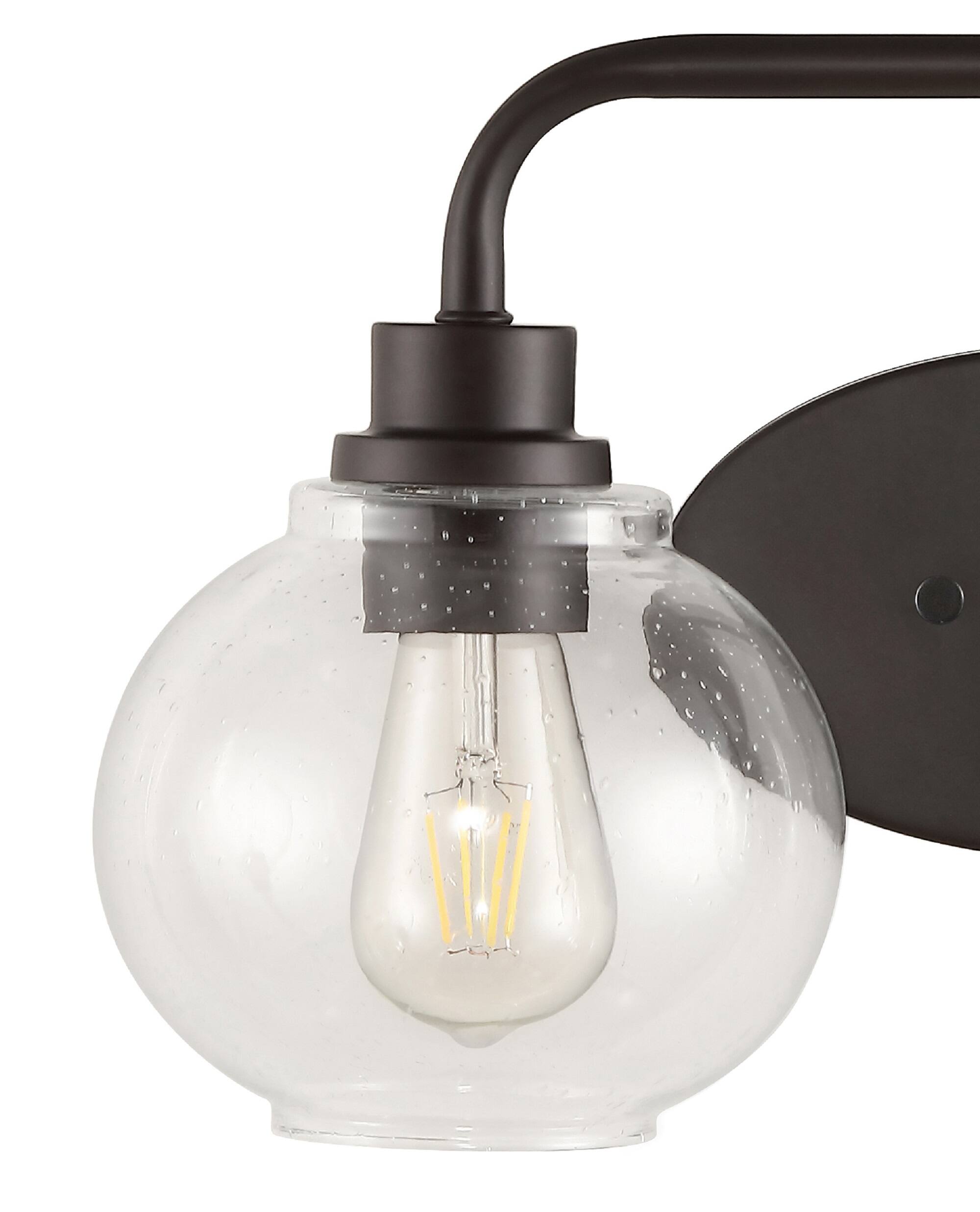 Alt View 4. Jonathan Y - Sandrine 17.5" 2-Light Iron/Seeded Glass Cottage Rustic LED Vanity Light, Oil Rubbed Bronze - Oil Rubbed Bronze.