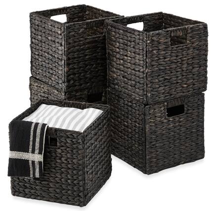 Front. Best Choice Products - Best Choice Products 13x13in Hyacinth Storage Baskets, Set of 5 Multipurpose Collapsible Organizers - Black - Black.
