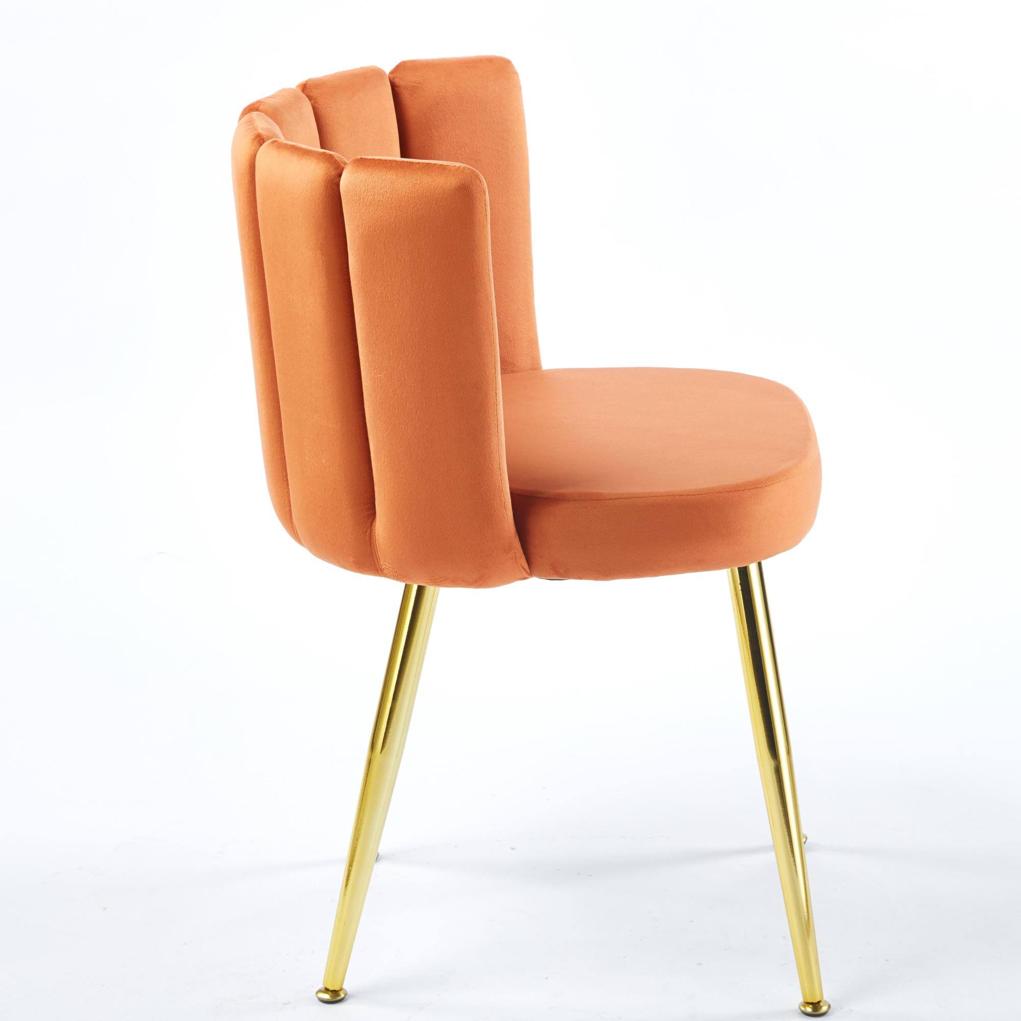 Back. GOODSILO - Elegant Velvet Dining Chairs Set of 2 with Golden Iron Legs for Modern Living Spaces - Orange.