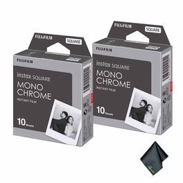 Fujifilm - 2xFUJIFILM INSTAX SQUARE Monochrome Instant Film (10 Exposures), Microfiber Cleaning Cloth, Bundle