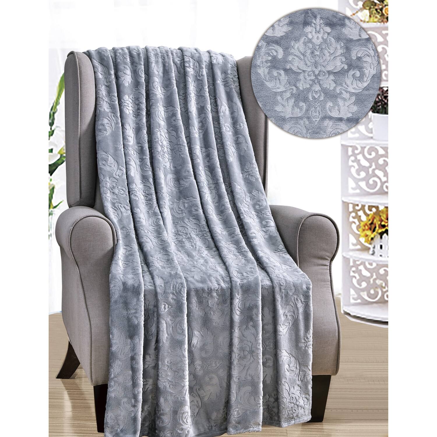 Alt View 1. Noble House - Plazatex Versailles Embossed Decorative Super Soft Throw Blanket for Sleep/Decor 2 Pack 50" x 60" Grey - Grey.