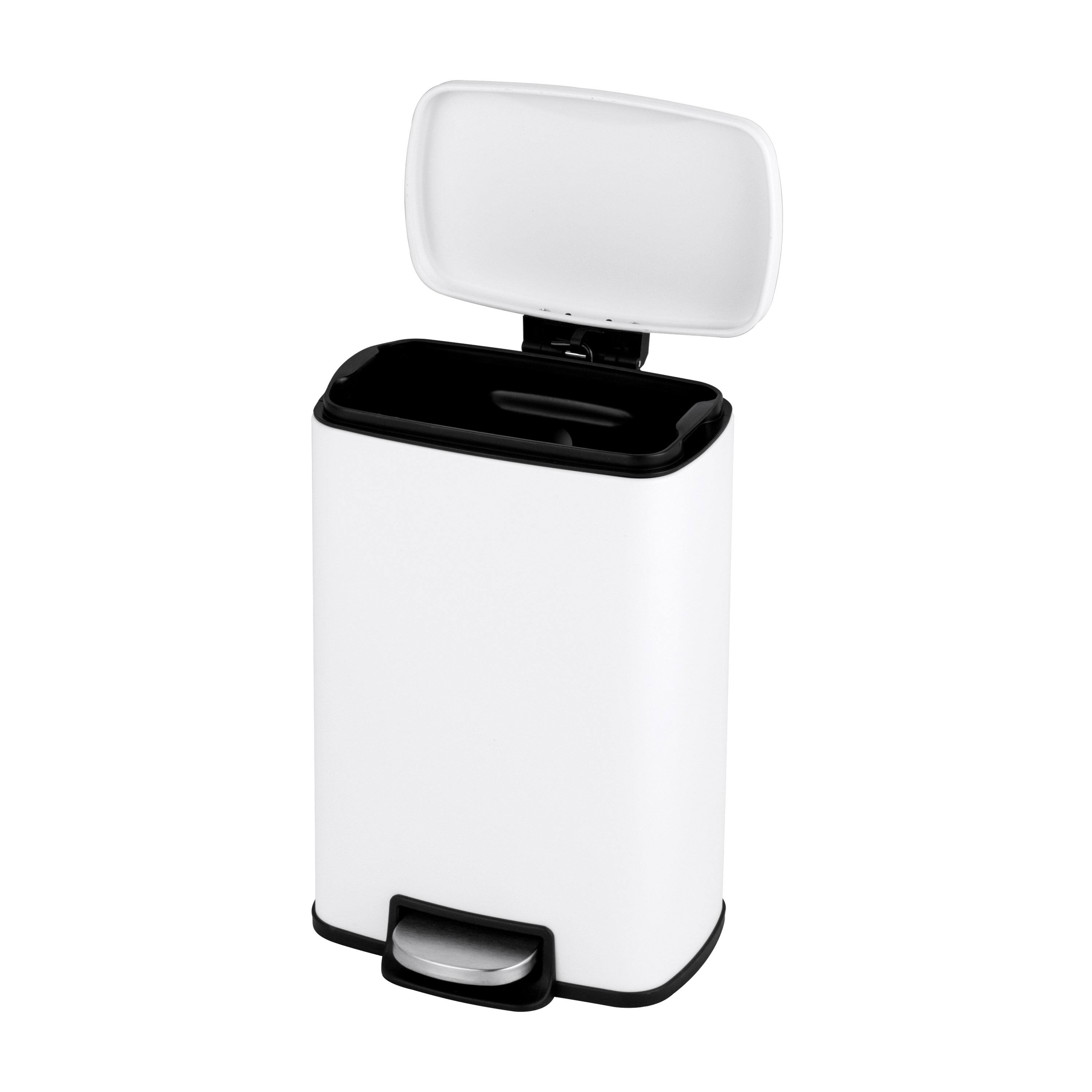 Left. Innovaze - 1.3 Gal./5 Liter Rectangular Matt White Step-on Trash Can for Bathroom and Office - White.