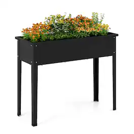 Costway - Raised Garden Bed Elevated Metal Planter Box with Legs Drainage Holes Gardening Box - Black