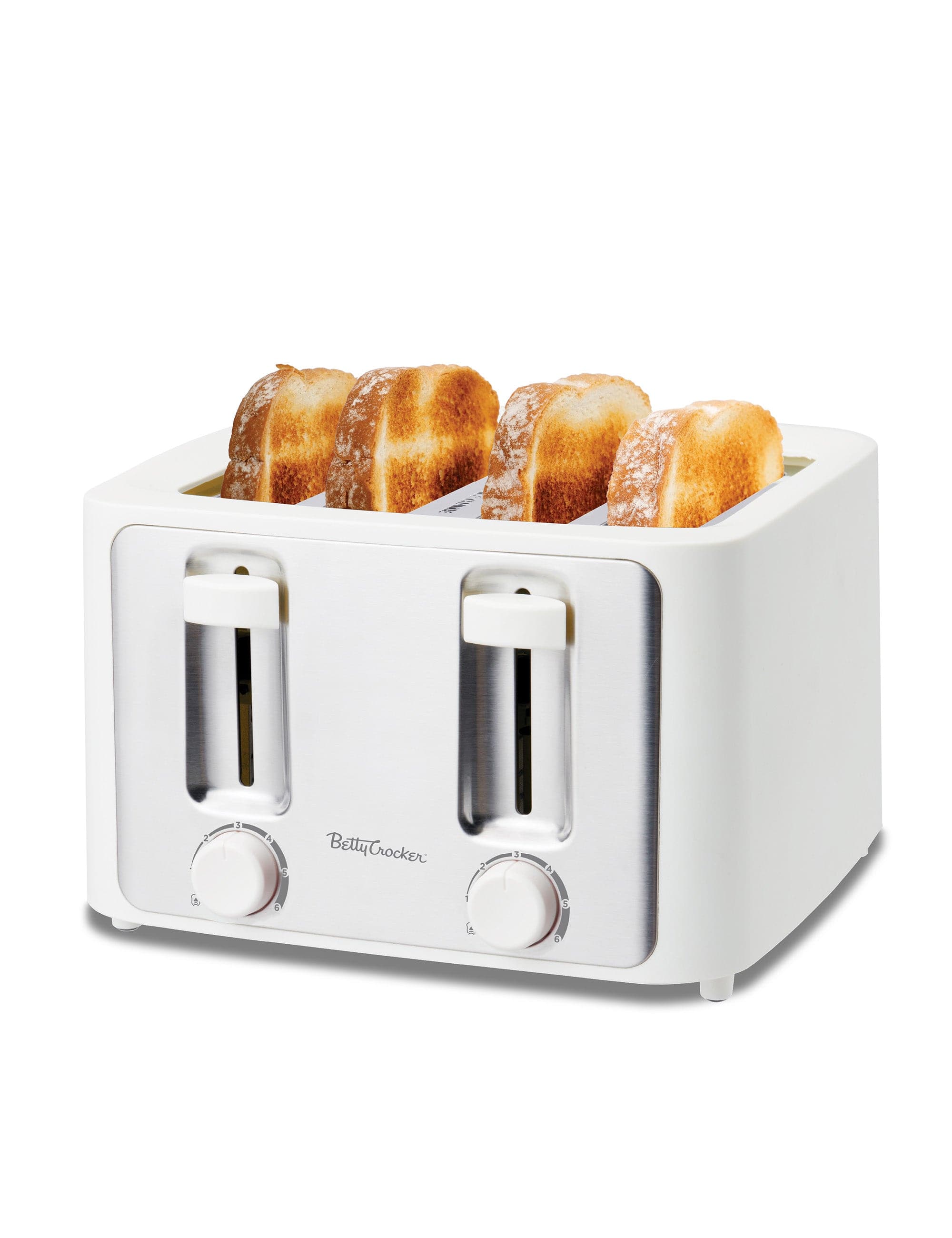 Betty Crocker - 4-Slice Toaster, 1500W with Adjustable Shade Control Dials, High Lift Feature, Cool Touch Housing & Crumb Tray, BC-5635W - White