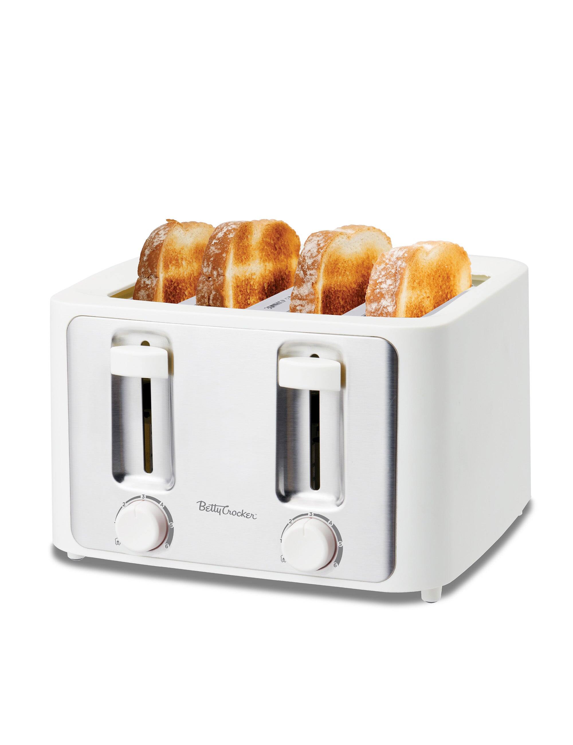 Betty Crocker - 4-Slice Toaster, 1500W with Adjustable Shade Control Dials, High Lift Feature, Cool Touch Housing & Crumb Tray, BC-5635W - White