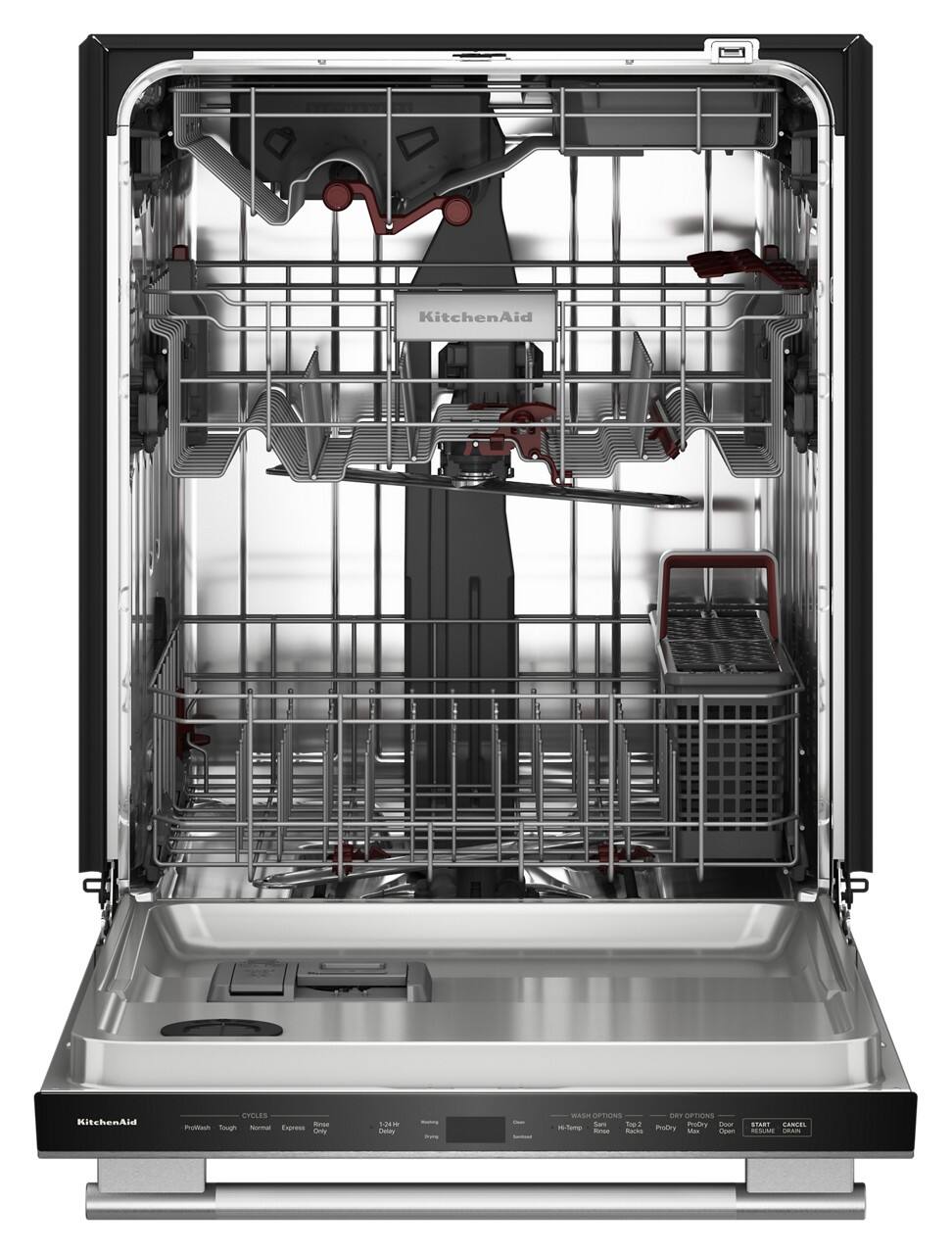 KitchenAid Dishwasher

CYCLES:
- PreWash
- Tough
- Normal
- Express
- Only

WASH OPTIONS:
- Hi-Temp
- Rinse
- Soak
- Extra
- ProDry
- Max

DRY OPTIONS:
- Dry
- Open

START / CANCEL
RESUME / DRAIN

120m Dreday WAism SPTIONS Sa 1p2 --fenp - des DRT OrTsINs Prodrry Come nuby - - ... CANERI