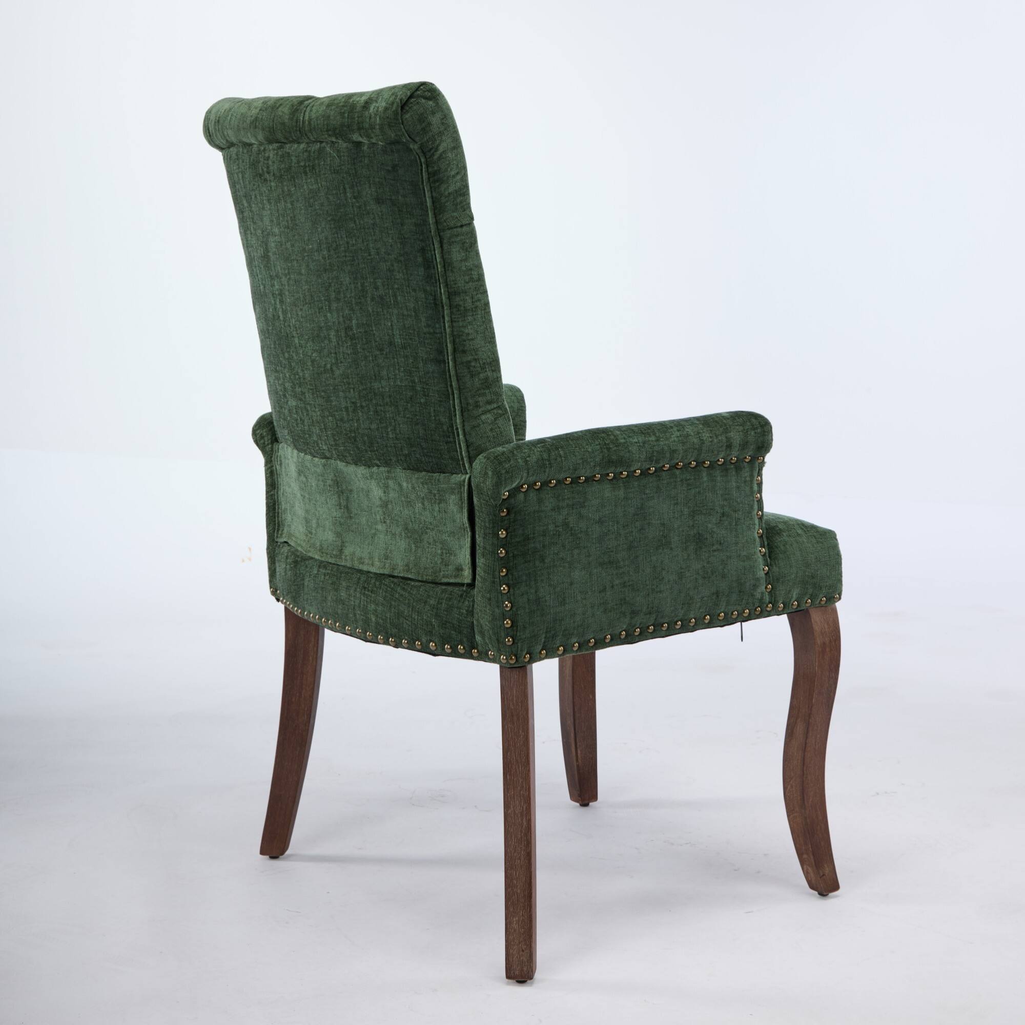 Alt View 4. GOODSILO - Upholstered Tufted Accent Dining Chair with Curved Wood Legs and Chenille Fabric in Neutral Beige - Olive Green.